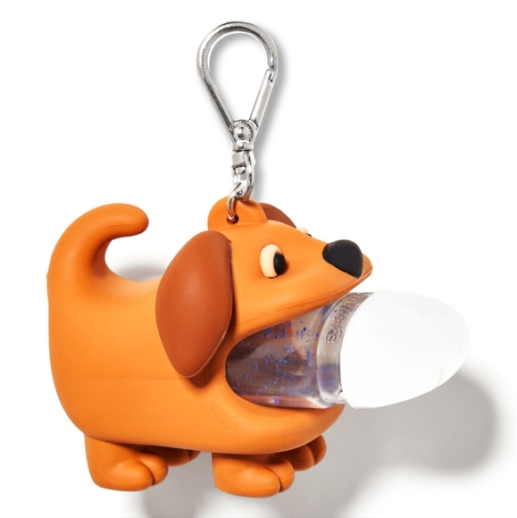 Bath & Body Works Brown Dog Pocket Hand Gel Holder Keychain. - Picture 1 of 8